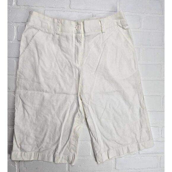 New York & Company White Linen Blend Bermuda Roll up Shorts Size 8 - Picture 2 of 5
